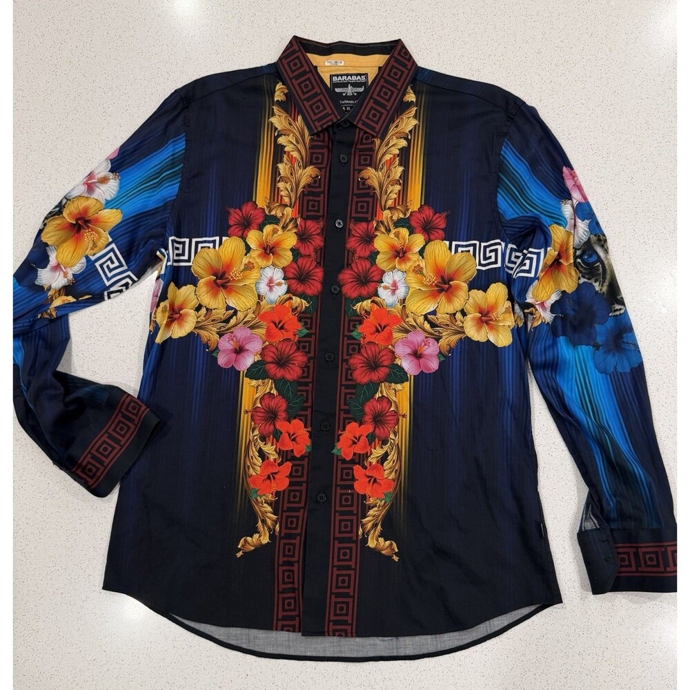 Barabas Men’s Greca Hibiscus Long Sleeve Shirt Sz XL